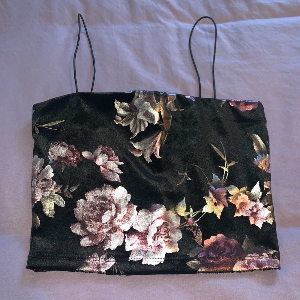Windsor black velvet rose crop top